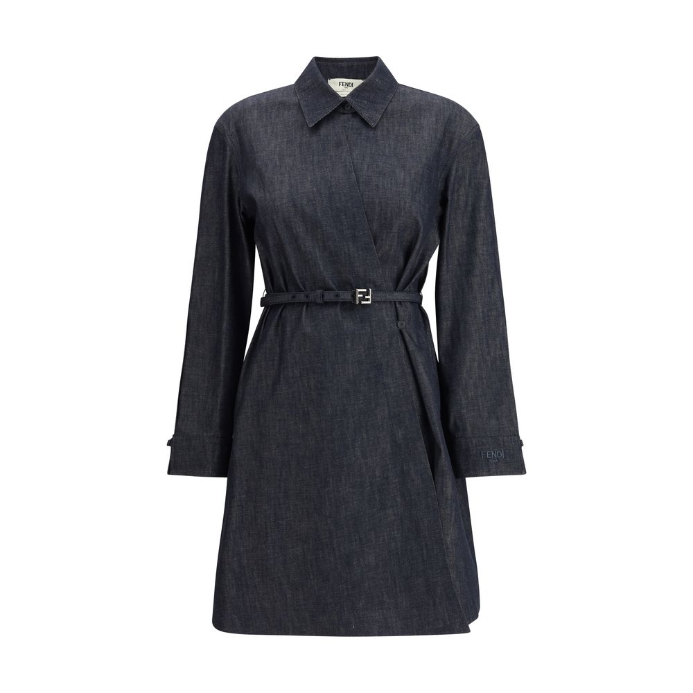 Blue Cotton Casual Dress Dress Fendi