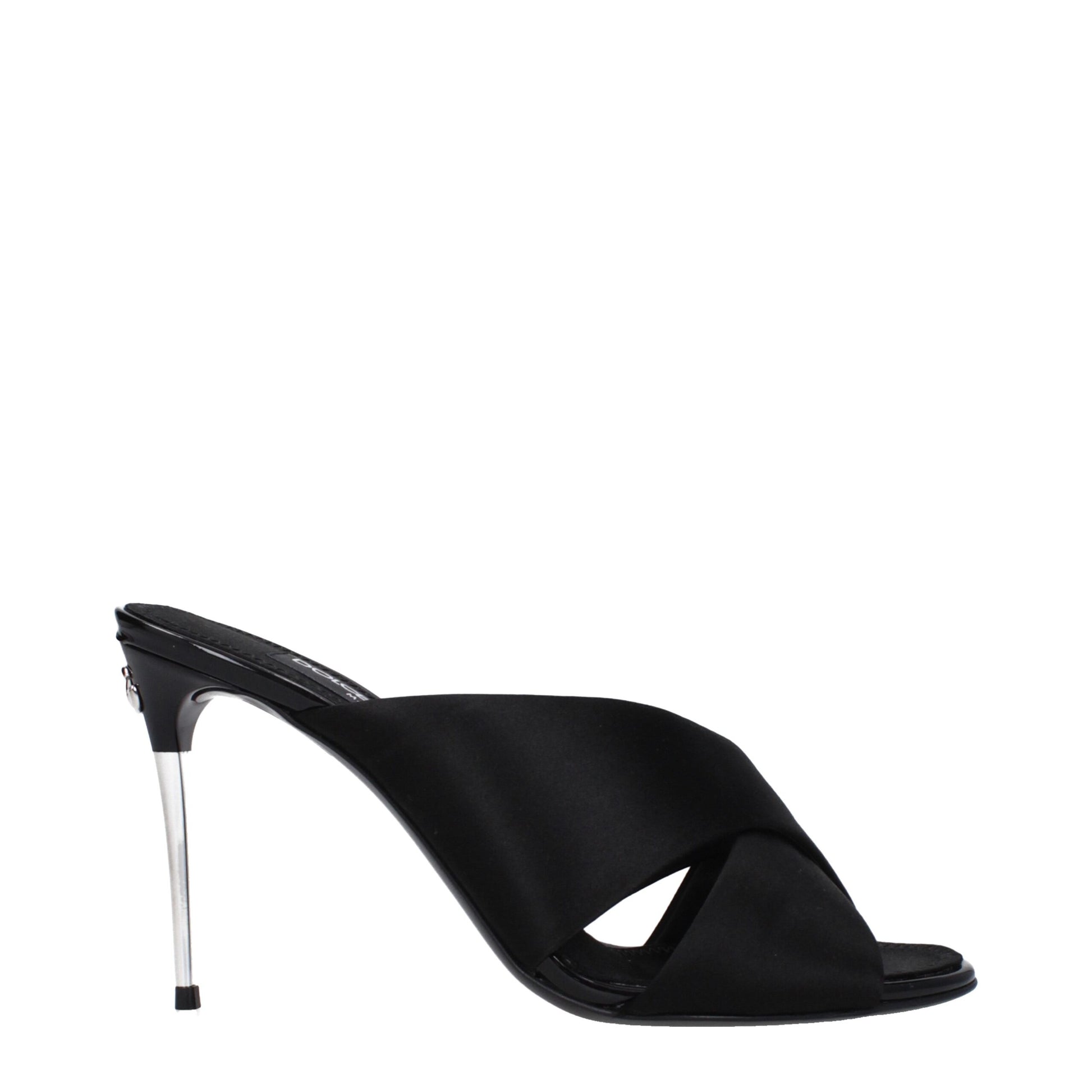 Black Satin Stiletto Heel Sandals Shoes Dolce & Gabbana