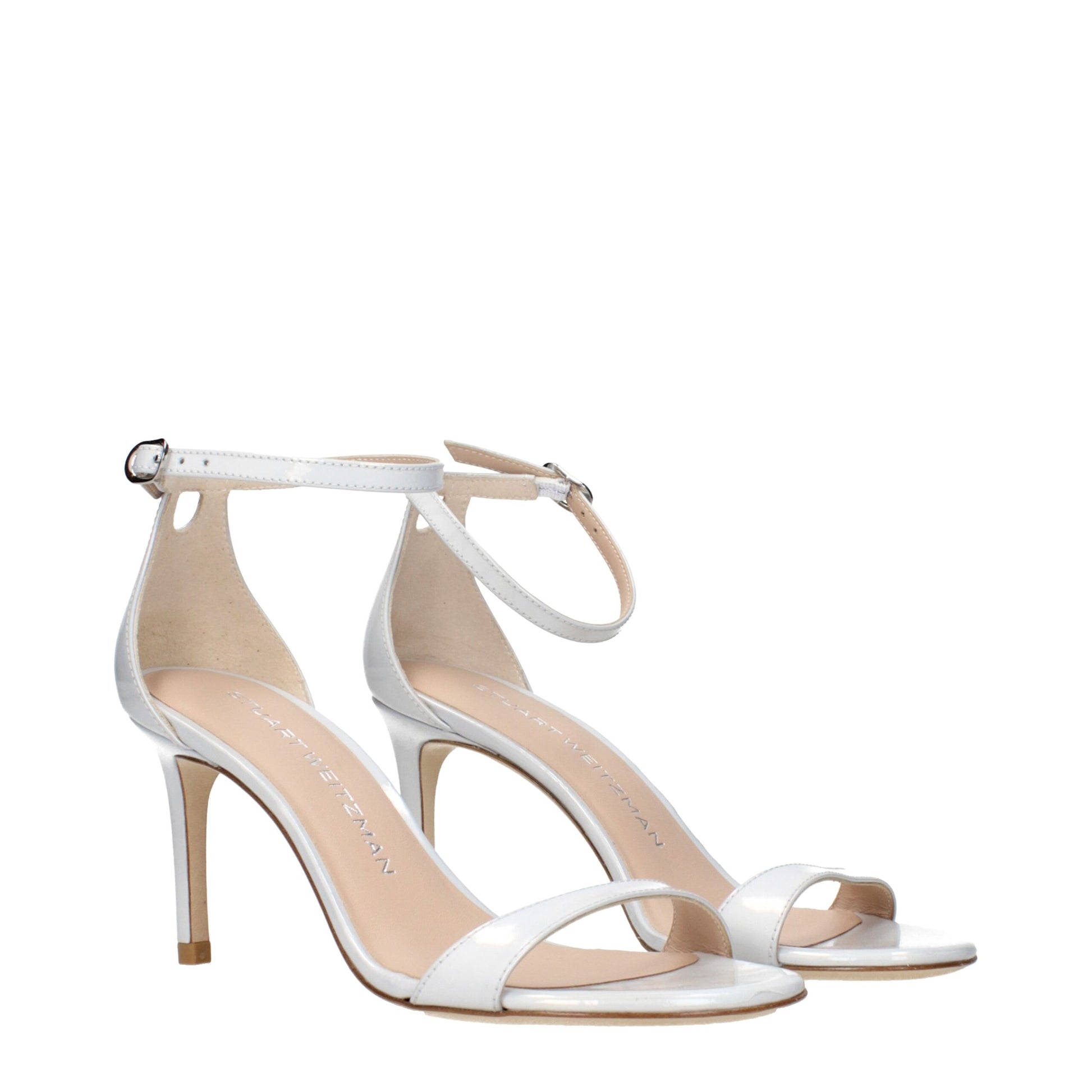 White Leather Stiletto Heel Sandals Shoes Stuart Weitzman