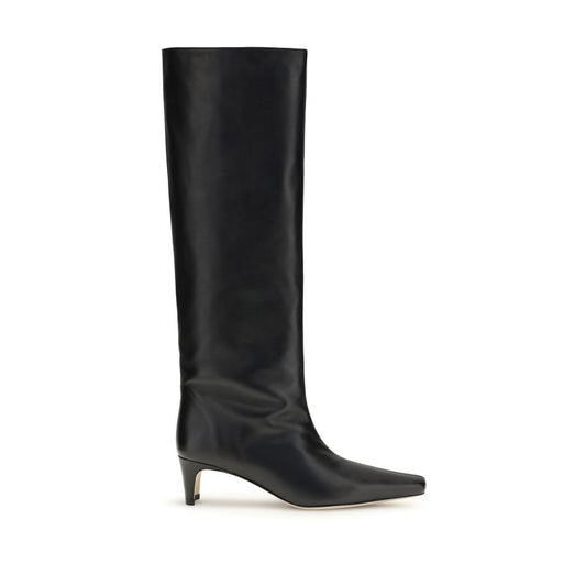 Black Calf Leather Bos Taurus High Heel Boots Shoes Staud