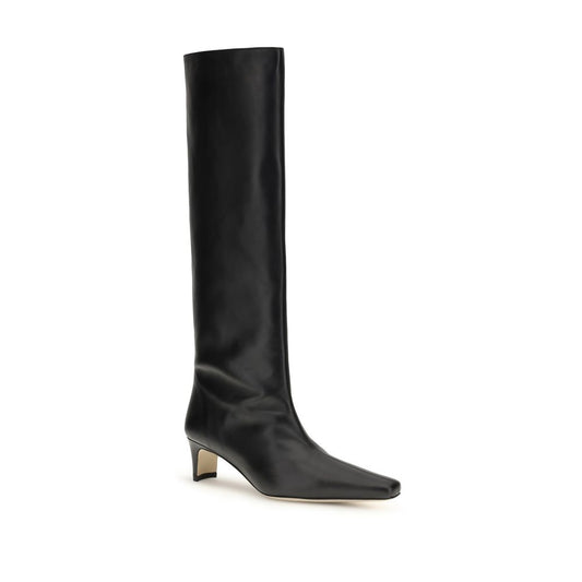 Black Calf Leather Bos Taurus High Heel Boots Shoes Staud
