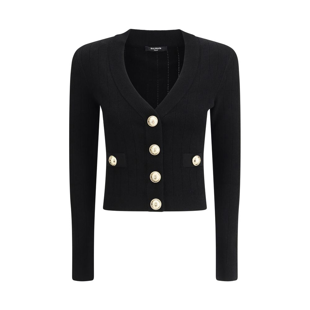 Black Viscose Cardigan Knitwear Balmain