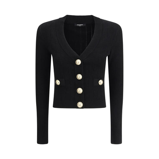 Black Viscose Cardigan Knitwear Balmain