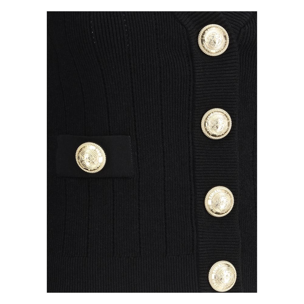 Black Viscose Cardigan Knitwear Balmain