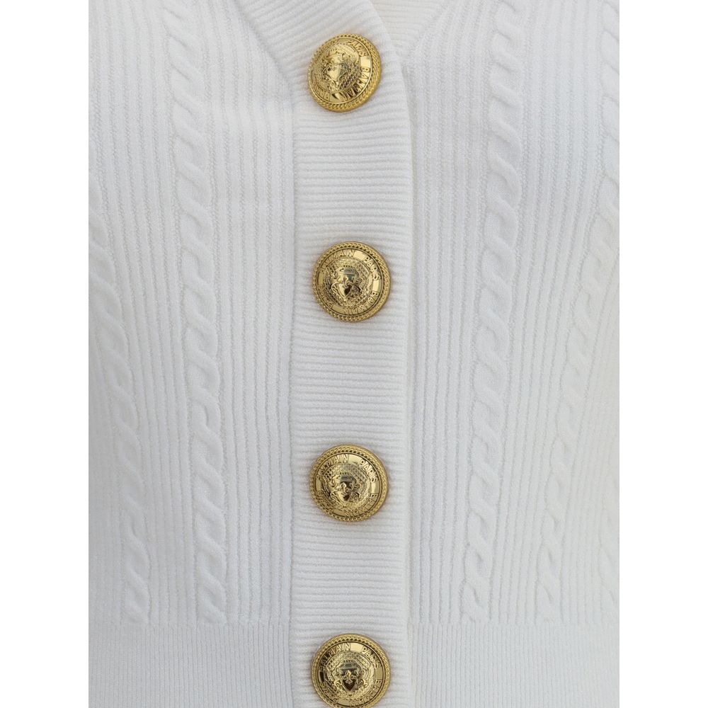 White Viscose Cardigan Knitwear Balmain