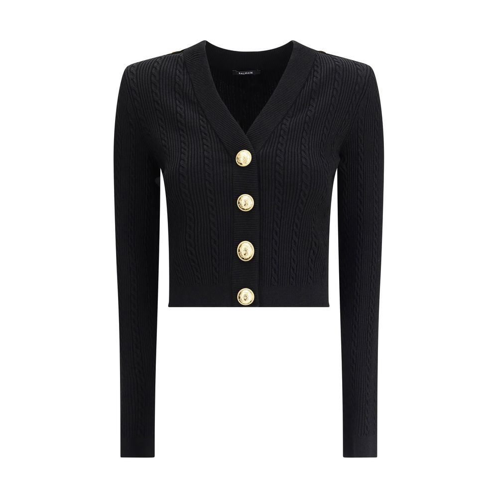 Black Viscose Cardigan Knitwear Balmain