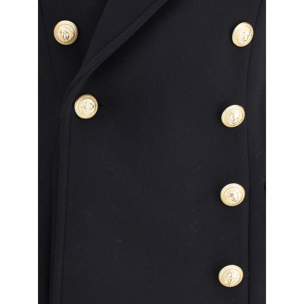 Black Fleece Wool Coat Coats Balmain