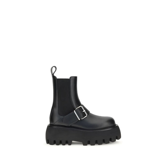 Black Calf Leather Bos Taurus Ankle Boots Shoes Alexander McQueen