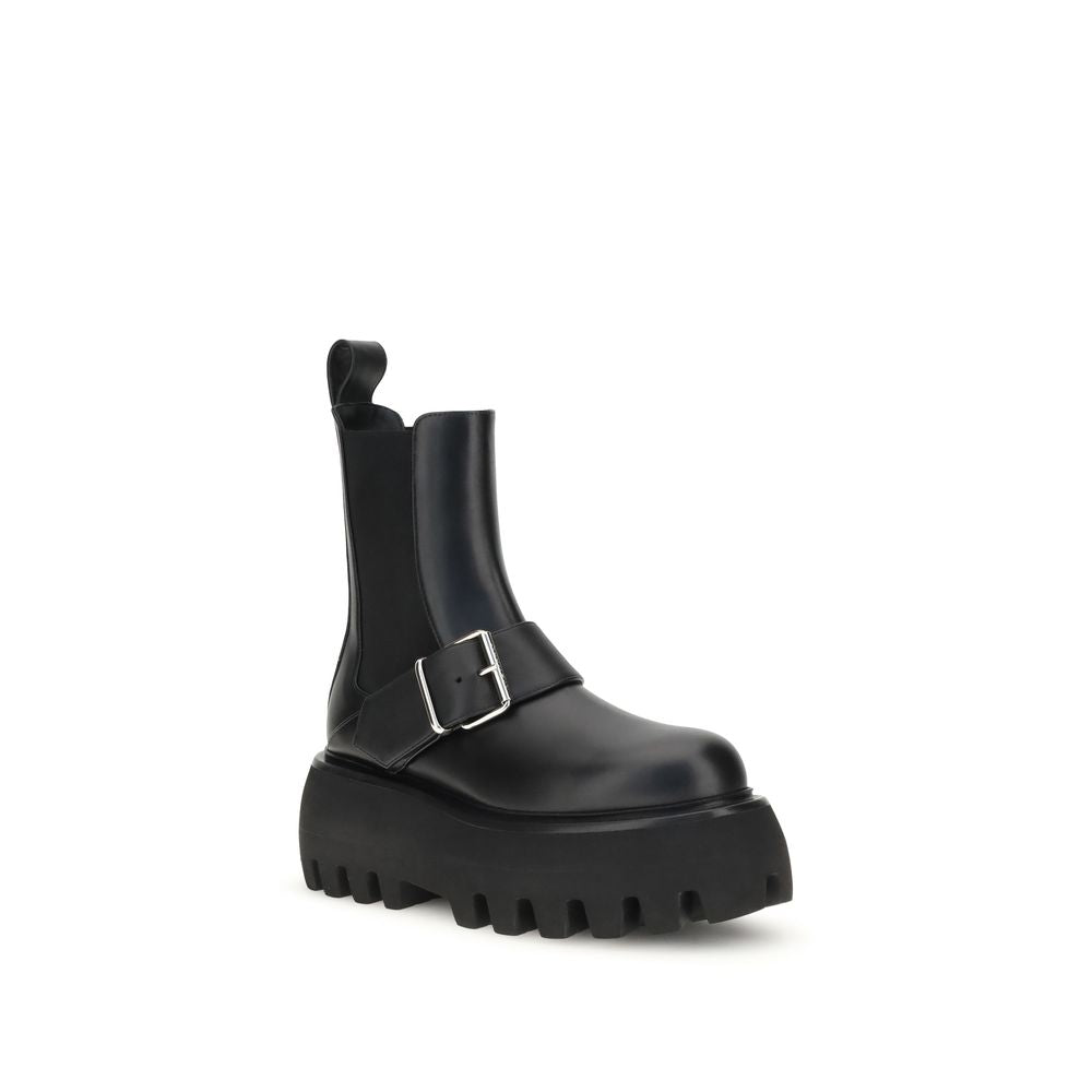Black Calf Leather Bos Taurus Ankle Boots Shoes Alexander McQueen