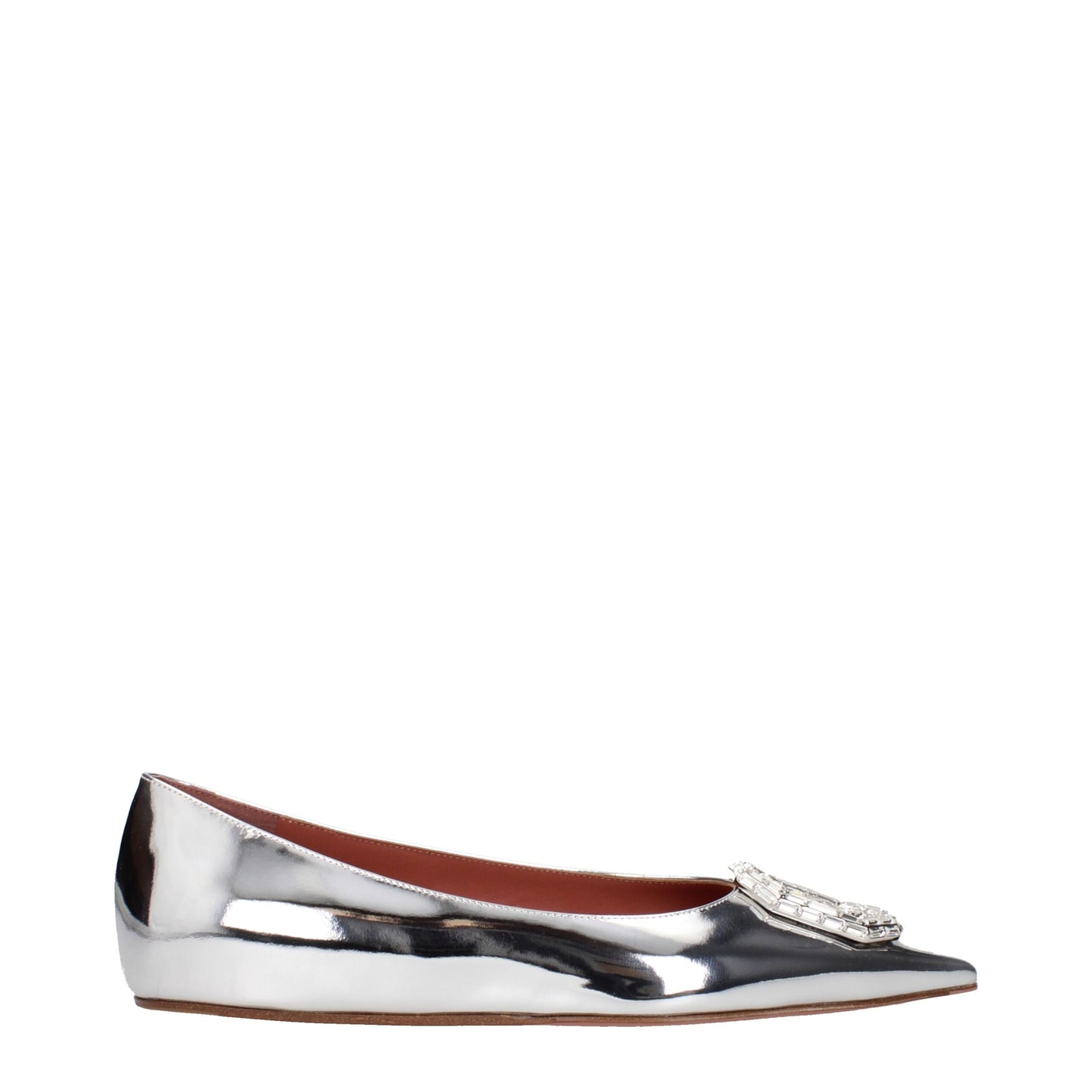 Gray Leather Ballet Flats Shoes Amina Muaddi