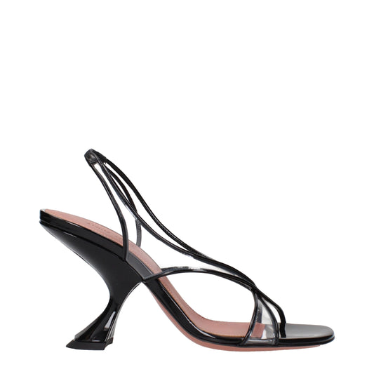 Black Leather Stiletto Heel Sandals Shoes Amina Muaddi