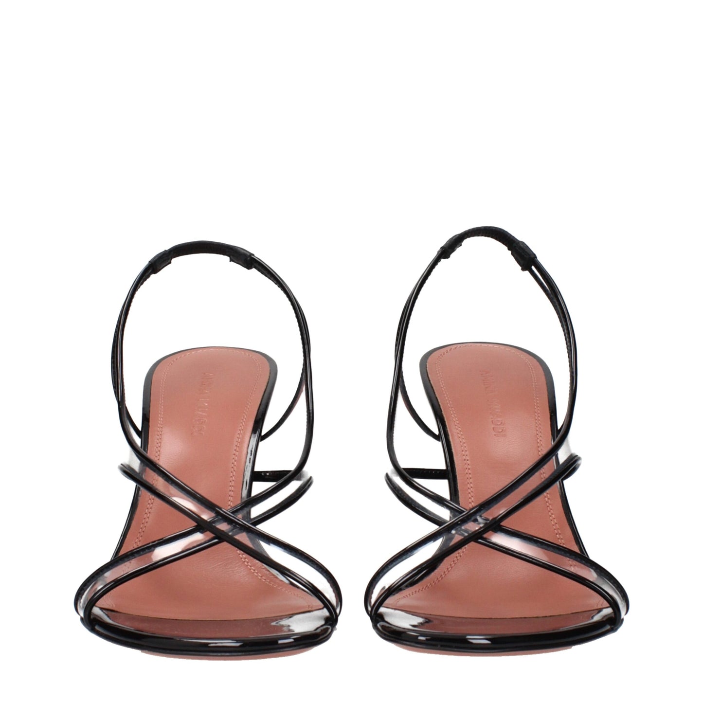 Black Leather Stiletto Heel Sandals Shoes Amina Muaddi