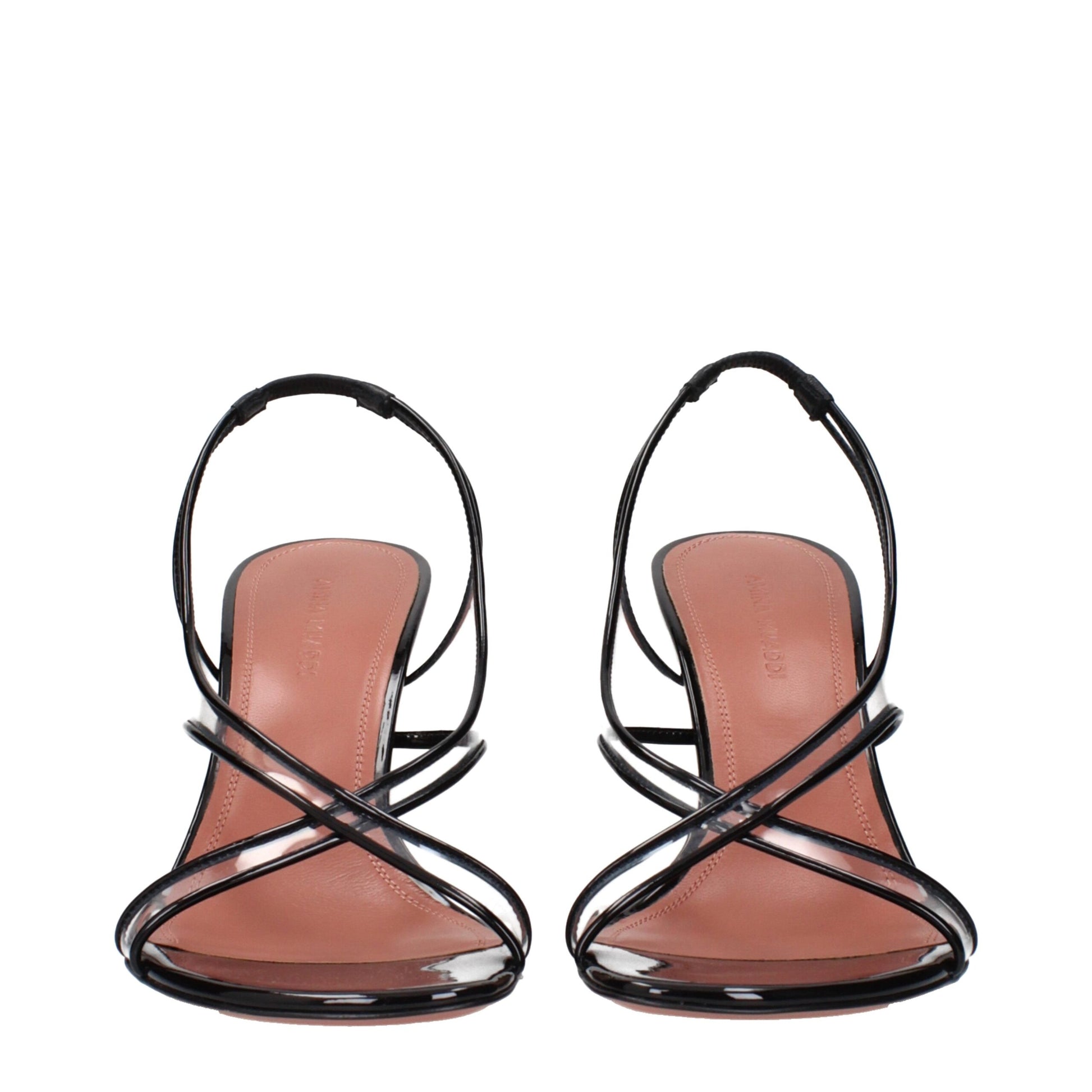 Black Leather Stiletto Heel Sandals Shoes Amina Muaddi