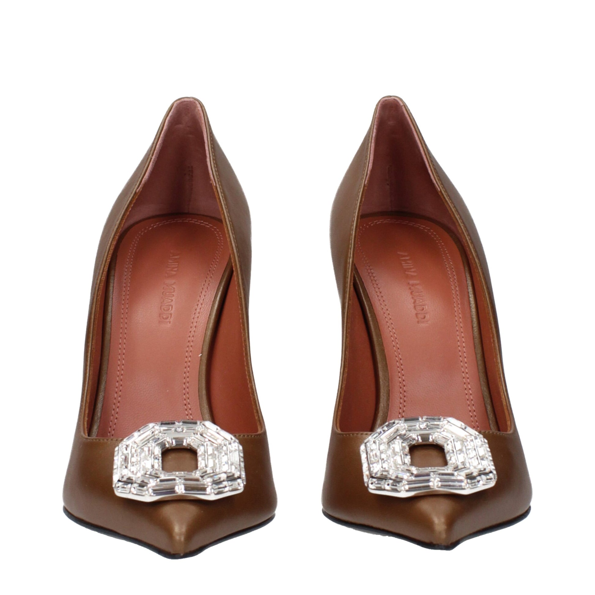Brown Leather High Heel Pumps Shoes Amina Muaddi