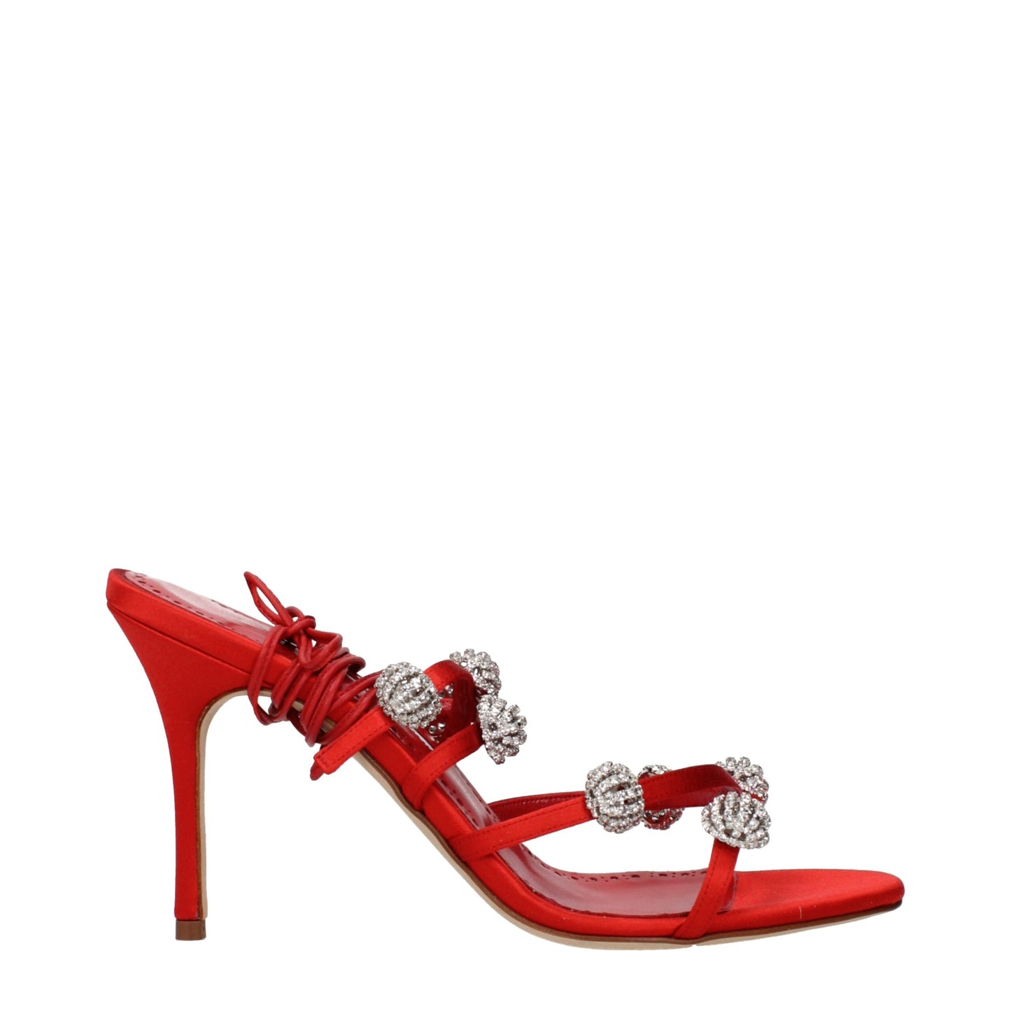 Red Satin Stiletto Heel Sandals Shoes Manolo Blahnik