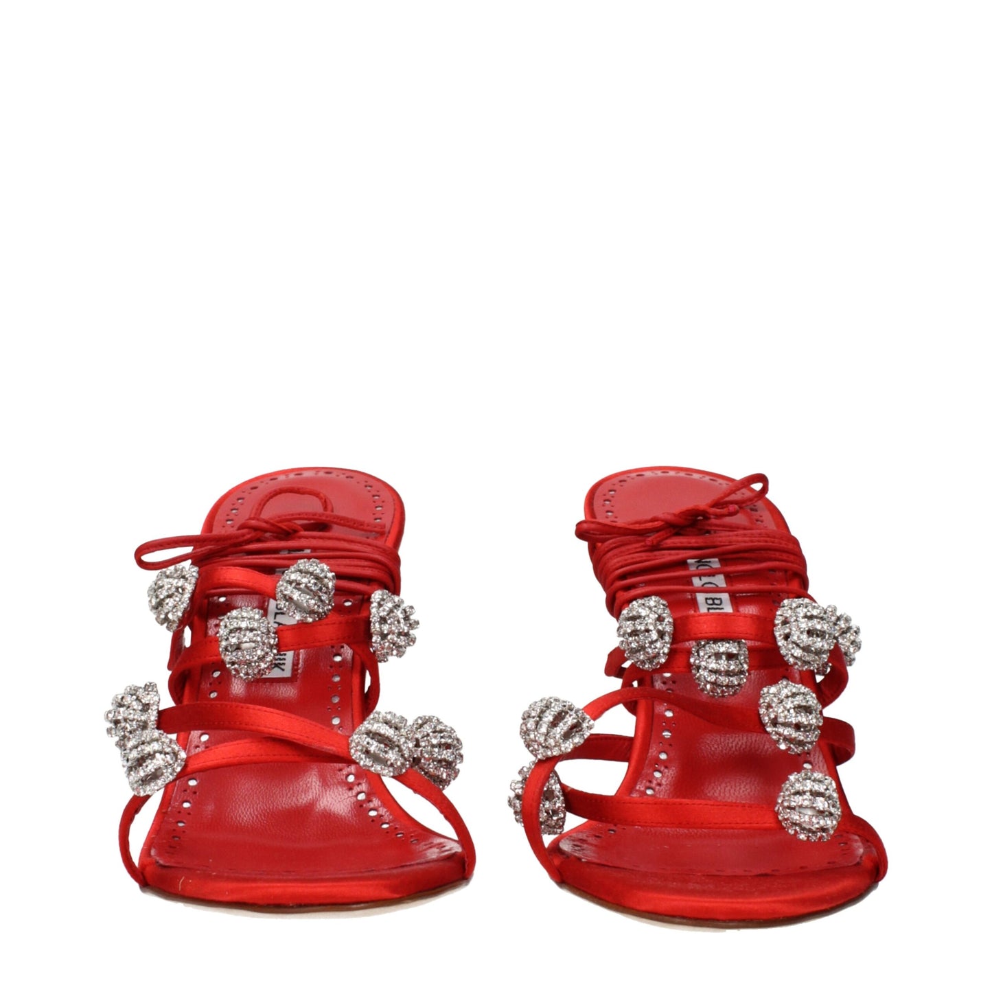 Red Satin Stiletto Heel Sandals Shoes Manolo Blahnik