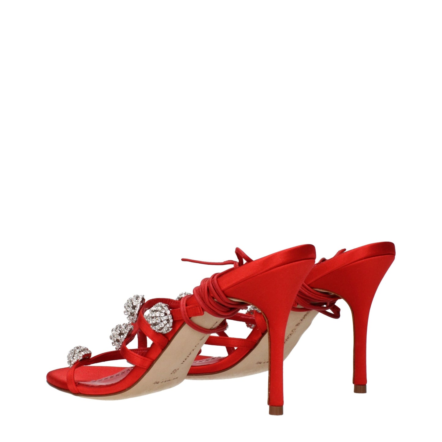 Red Satin Stiletto Heel Sandals Shoes Manolo Blahnik