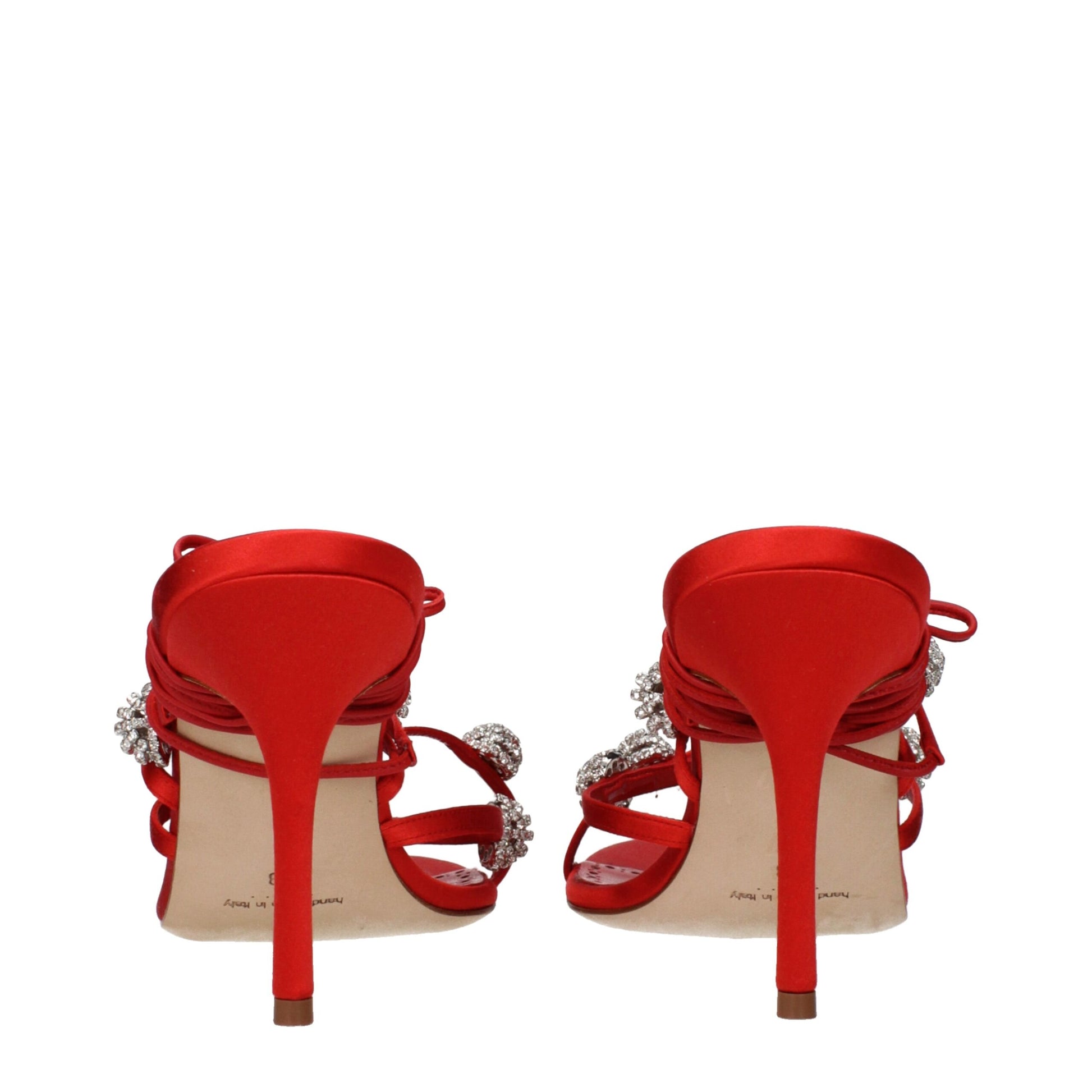 Red Satin Stiletto Heel Sandals Shoes Manolo Blahnik