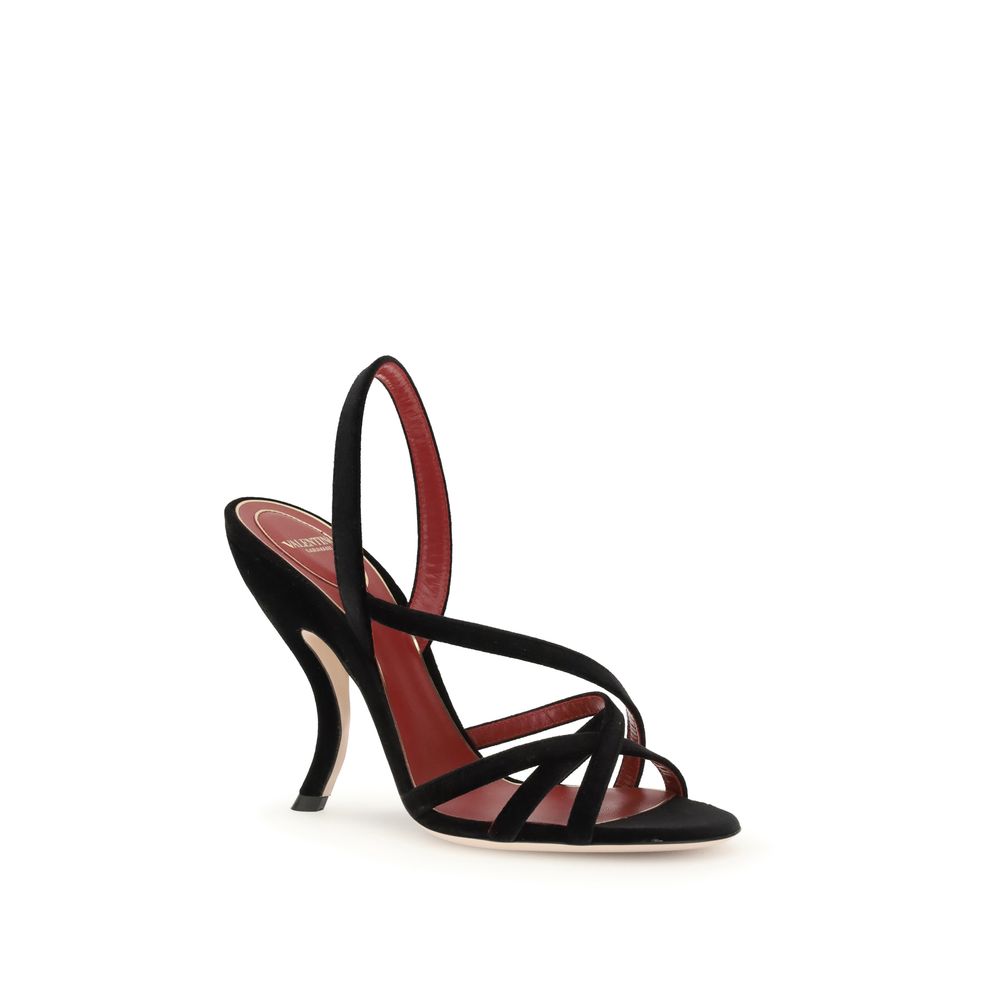 Black Velvet Stiletto Heel Sandals Shoes Valentino Garavani