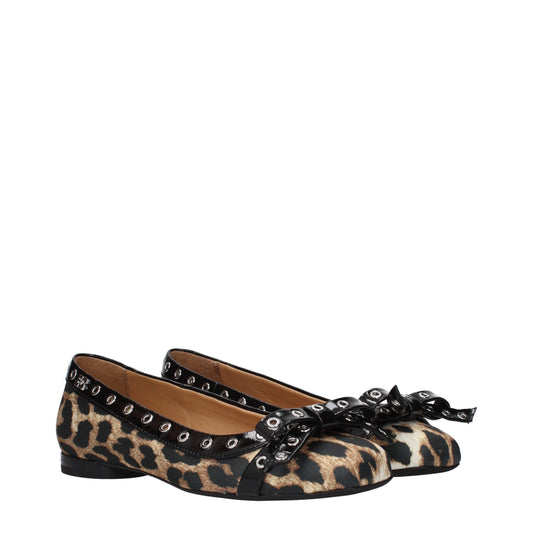 Brown Fabric Ballet Flats Shoes Ganni