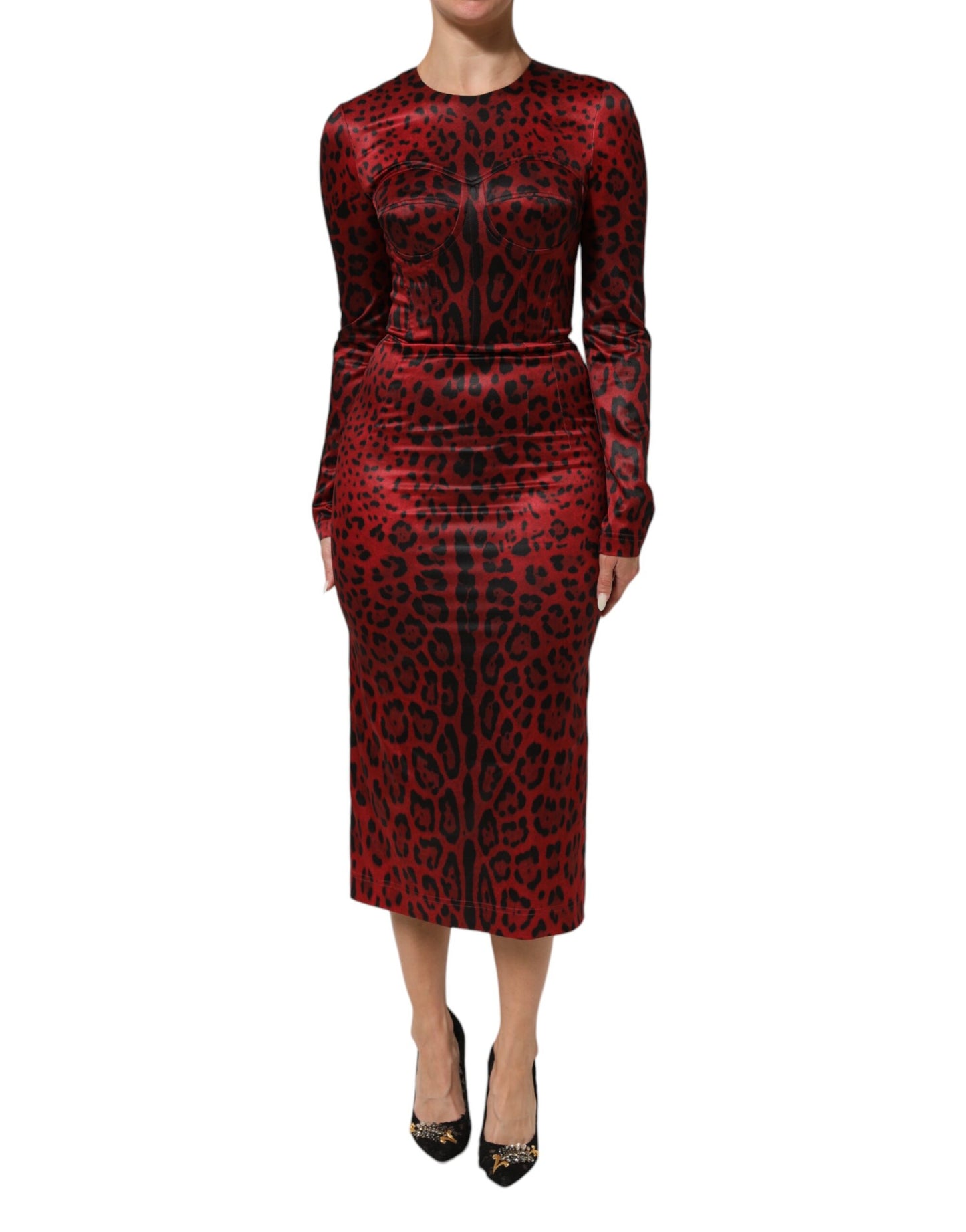 Red Leopard Sheath Long Sleeves Dress Dress Dolce & Gabbana