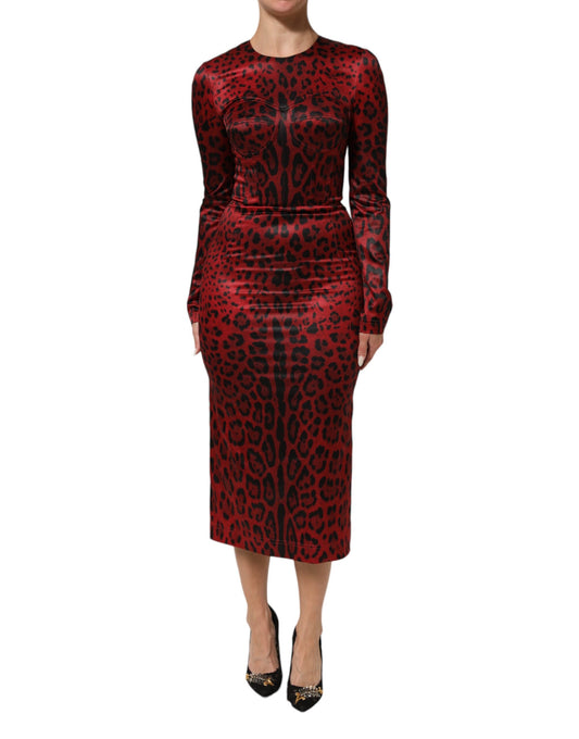 Red Leopard Sheath Long Sleeves Dress Dress Dolce & Gabbana