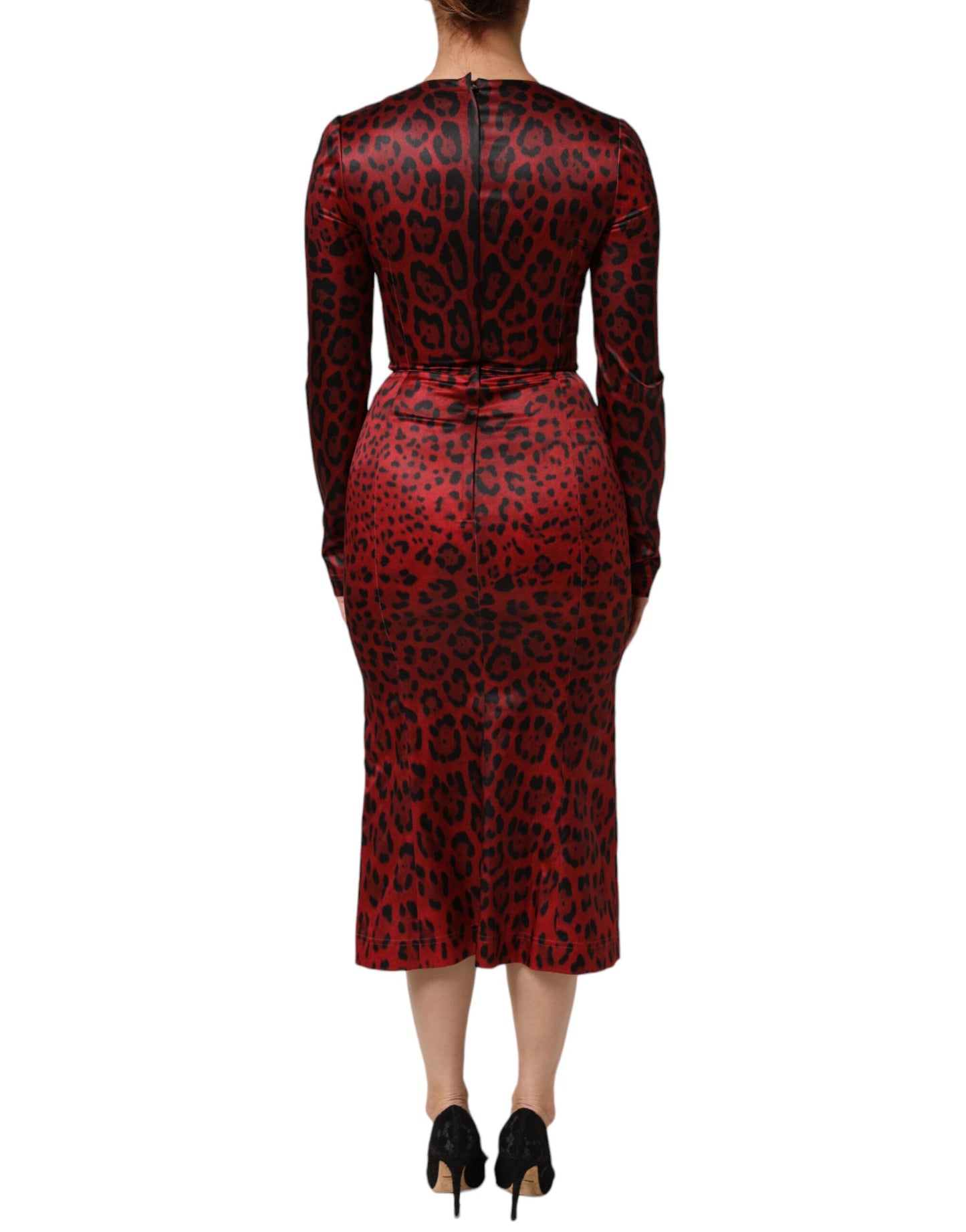 Red Leopard Sheath Long Sleeves Dress Dress Dolce & Gabbana