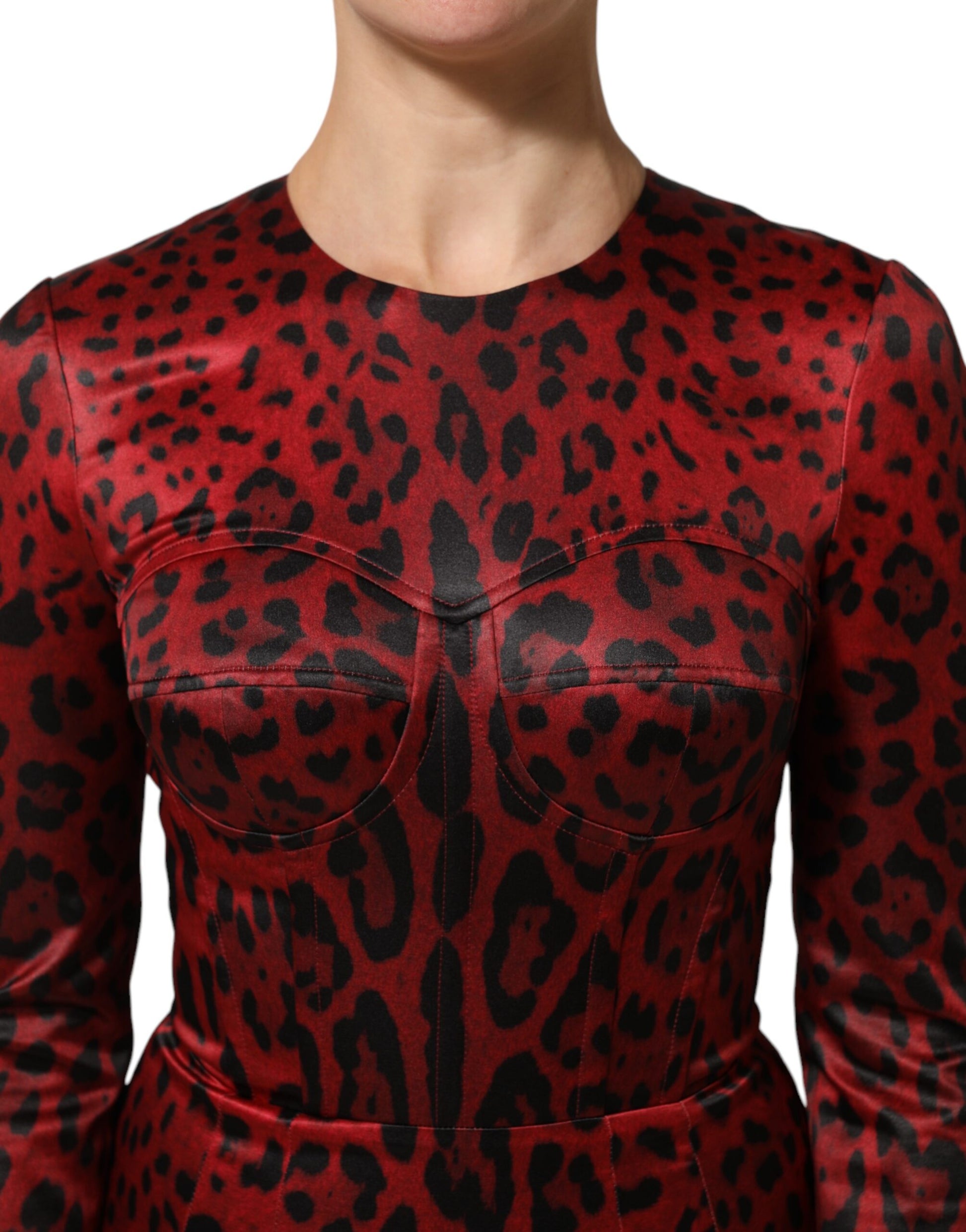 Red Leopard Sheath Long Sleeves Dress Dress Dolce & Gabbana