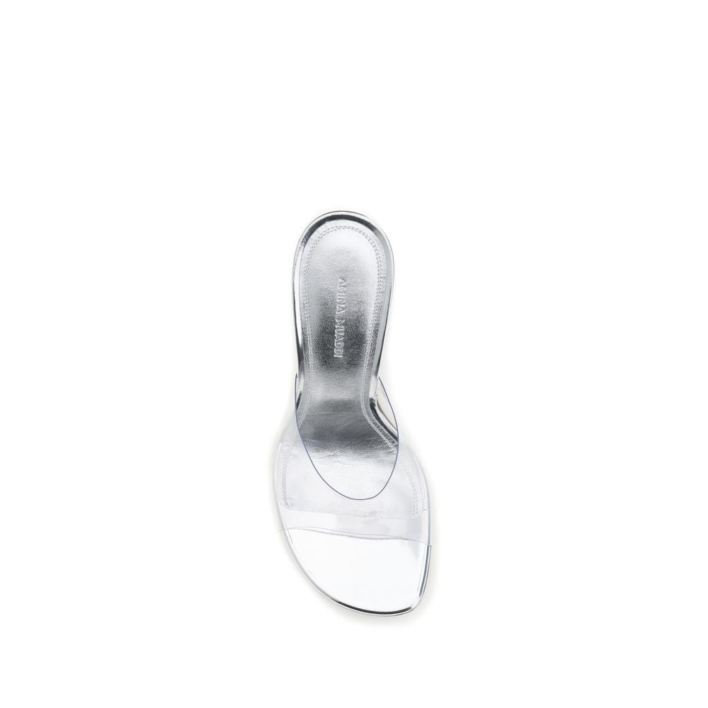 Silver Calf Leather Bos Taurus Stiletto Heel Sandals Shoes Amina Muaddi