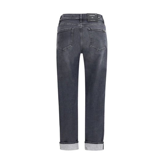 Black Cotton Relaxed Fit Jeans Pants 7FOR