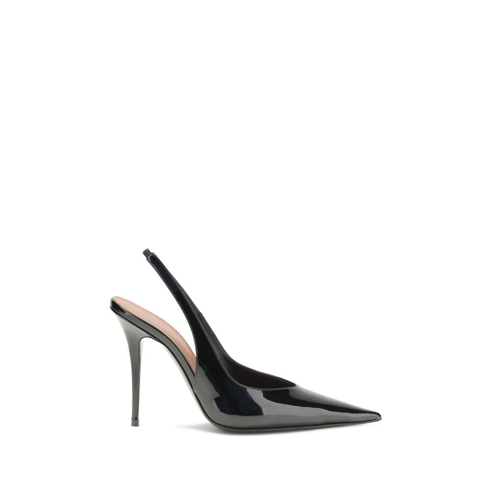 Black Leather Pumps Shoes Amina Muaddi