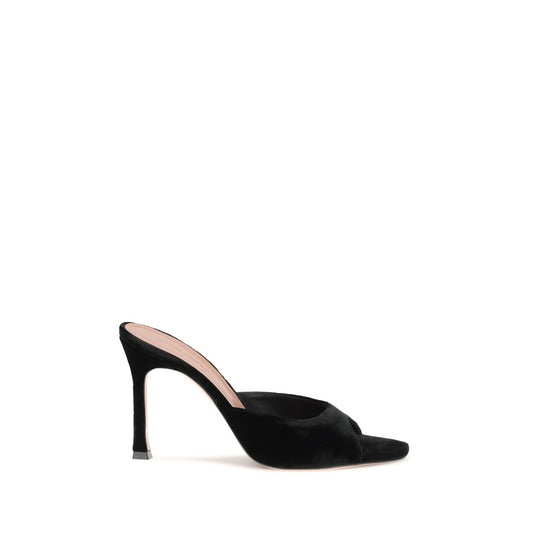 Black Leather Stiletto Heel Sandals