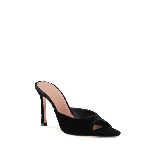 Black Leather Stiletto Heel Sandals