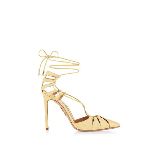 Yellow Raffia Stiletto Heel Sandals