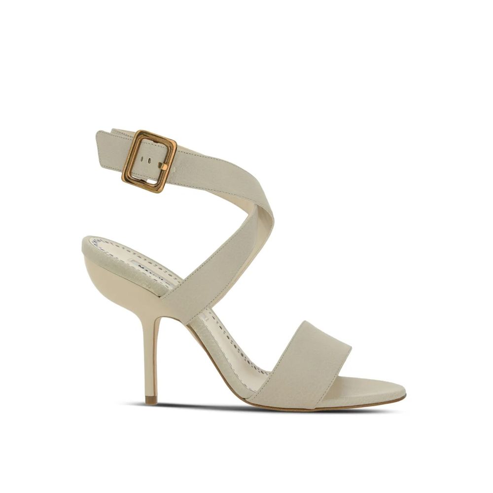 White Calfskin Stiletto Heel Sandals Shoes Manolo Blahnik
