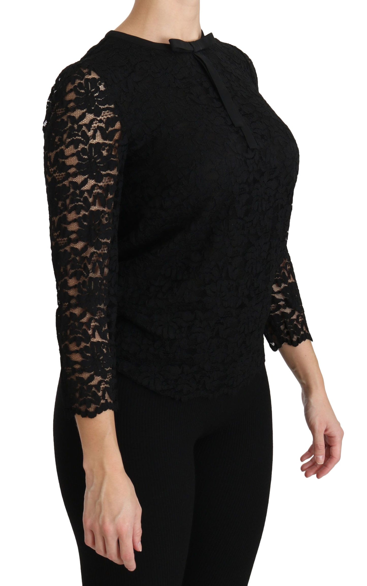 Black Lace Long Sleeve Nylon Blouse Blouses Dolce & Gabbana