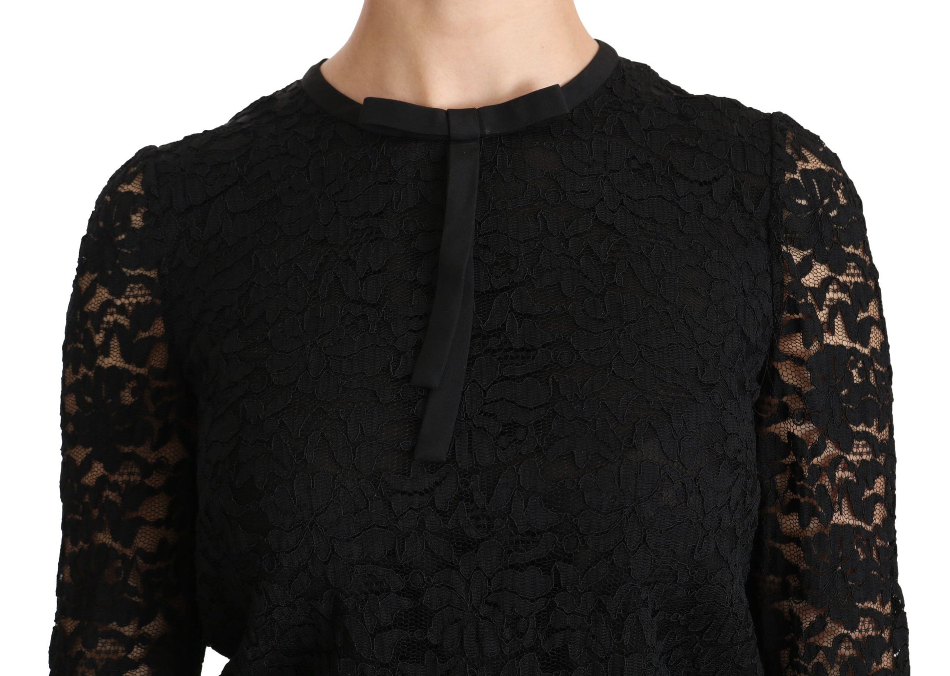Black Lace Long Sleeve Nylon Blouse Blouses Dolce & Gabbana