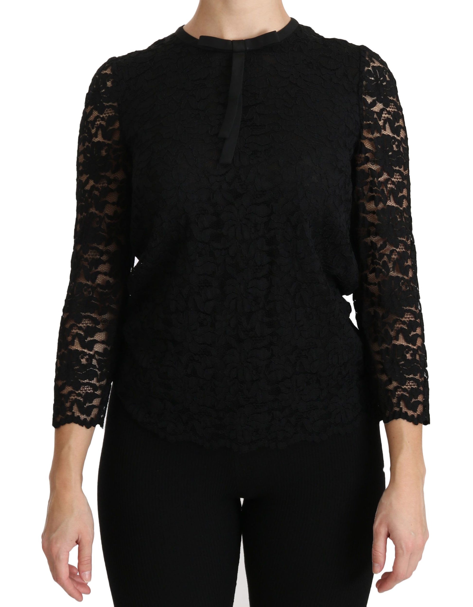 Black Lace Long Sleeve Nylon Blouse Blouses Dolce & Gabbana