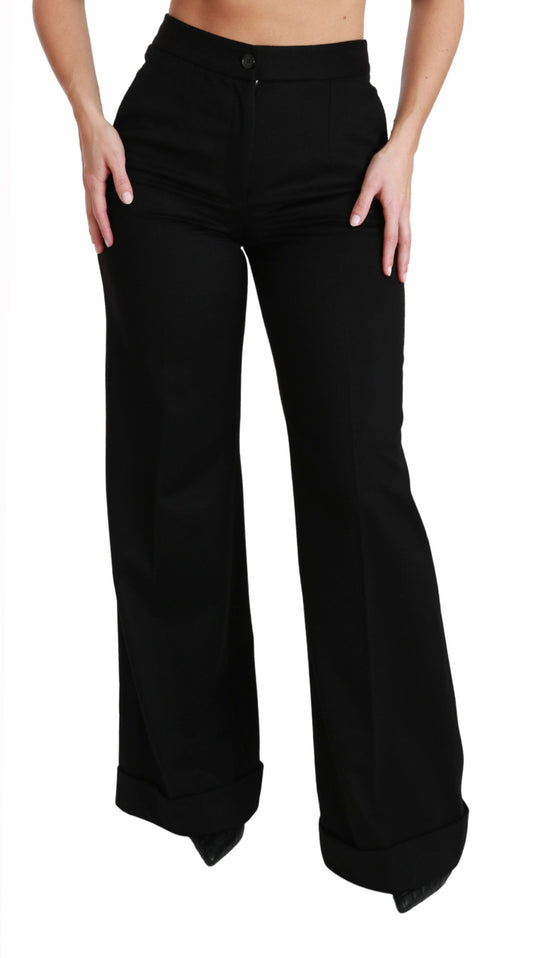 Black Wide Leg Flared Trouser Cashmere Pants Dolce & Gabbana