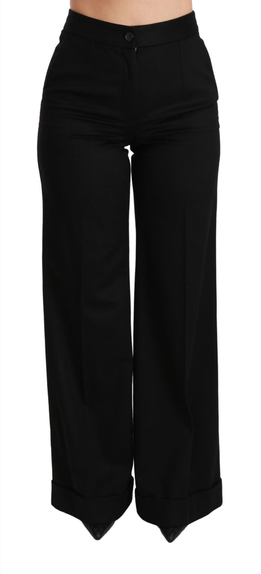 Black Wide Leg Flared Trouser Cashmere Pants Dolce & Gabbana