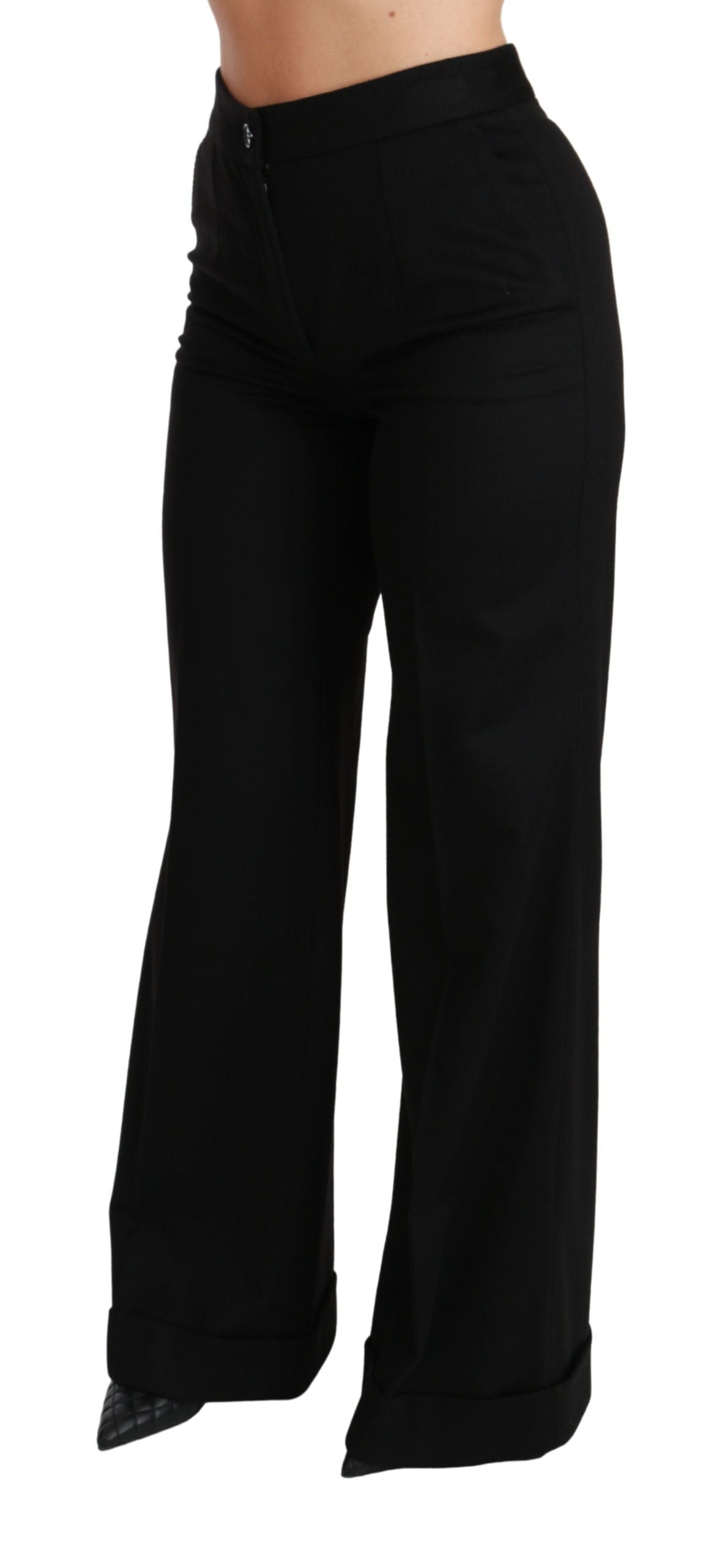 Black Wide Leg Flared Trouser Cashmere Pants Dolce & Gabbana