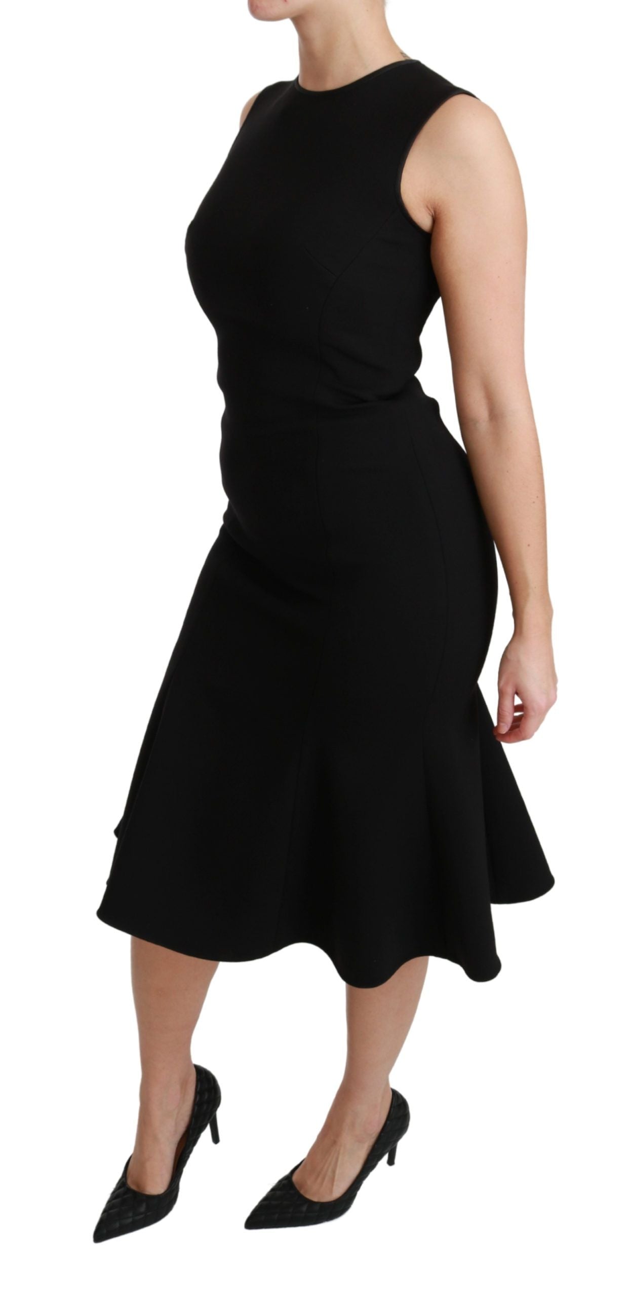 Black Fit Flare Wool Stretch Sheath Dress Dress Dolce & Gabbana