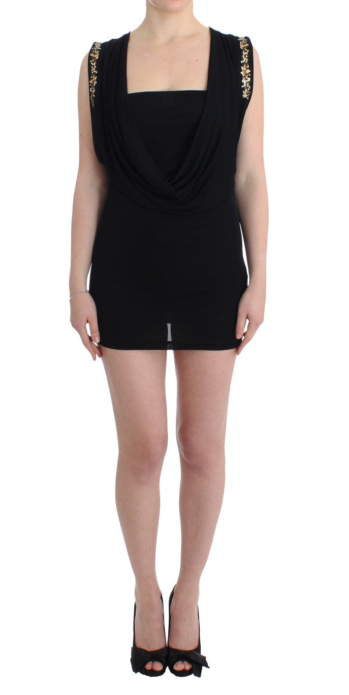 Black Embellished Jersey Mini Sheath Short Dress Dress Roccobarocco