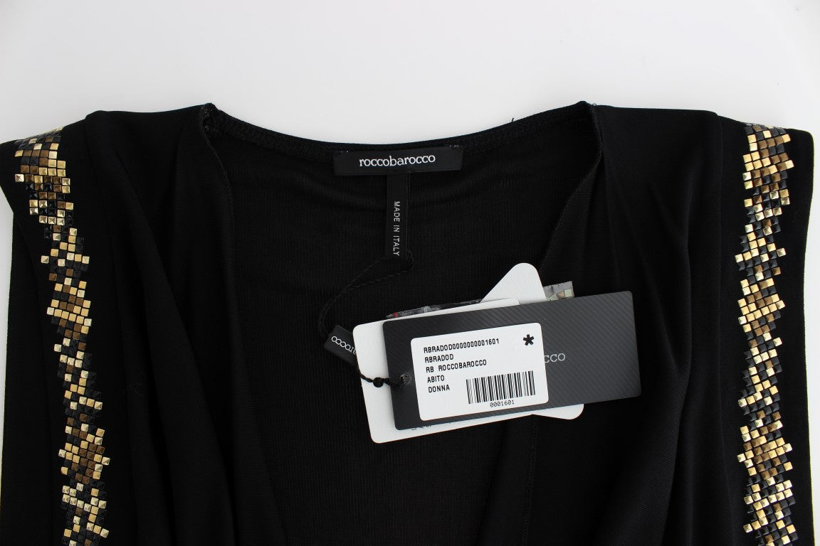 Black Embellished Jersey Mini Sheath Short Dress Dress Roccobarocco