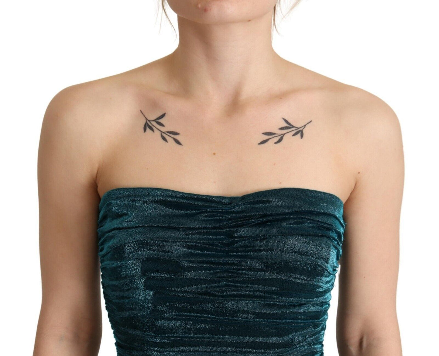 Turquoise Bustier Bodice Draped Midi Dress Dress Dolce & Gabbana