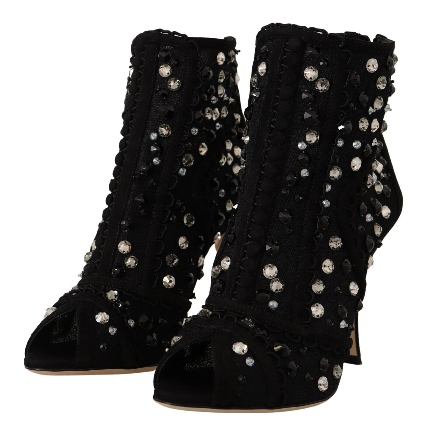 Black Crystals Heels Zipper Short Boots Shoes Shoes Dolce & Gabbana