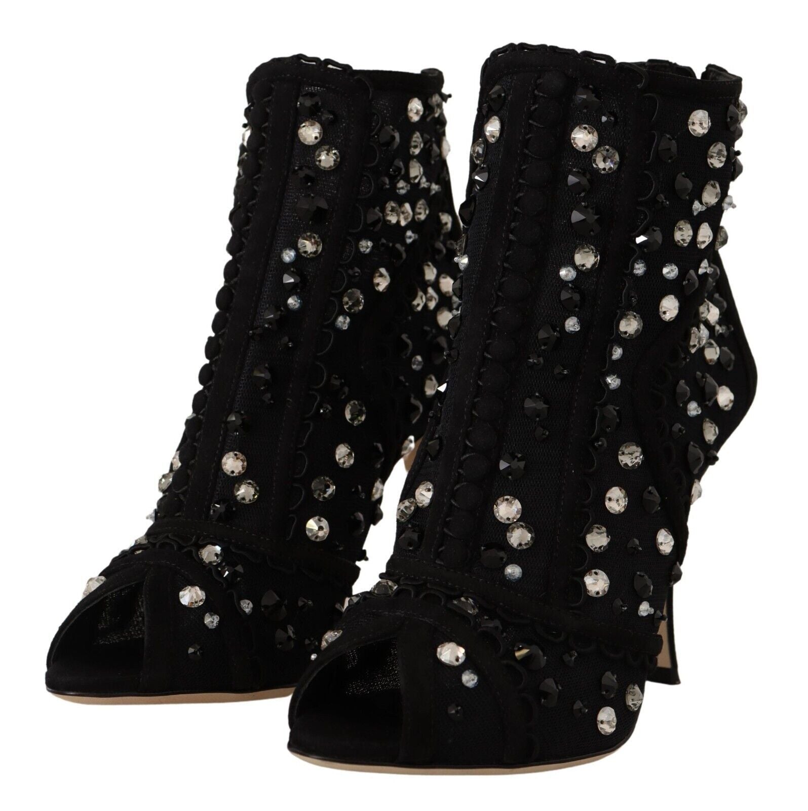 Black Crystals Heels Zipper Short Boots Shoes Shoes Dolce & Gabbana