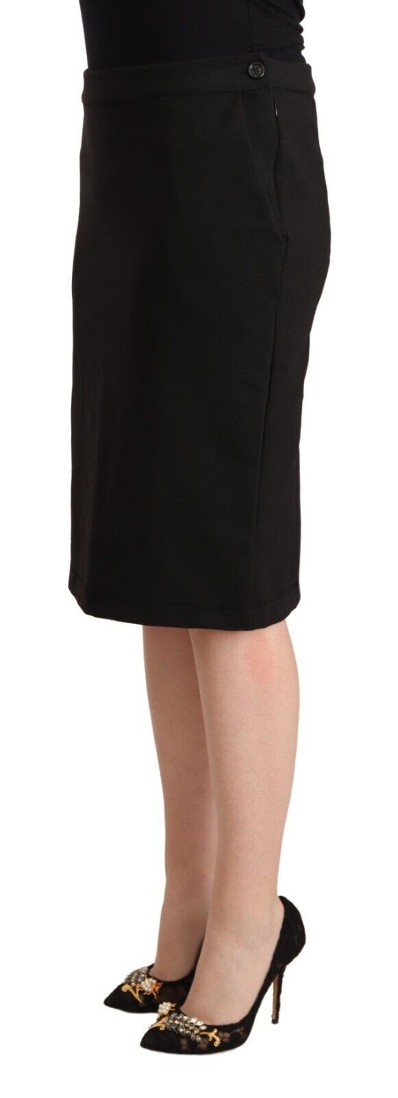 Black Straight Pencil Cut Knee Length Skirt Skirts GF Ferre