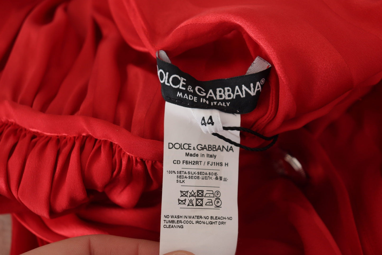 Red Button Down Belted Midi Satin Silk Dress Dress Dolce & Gabbana