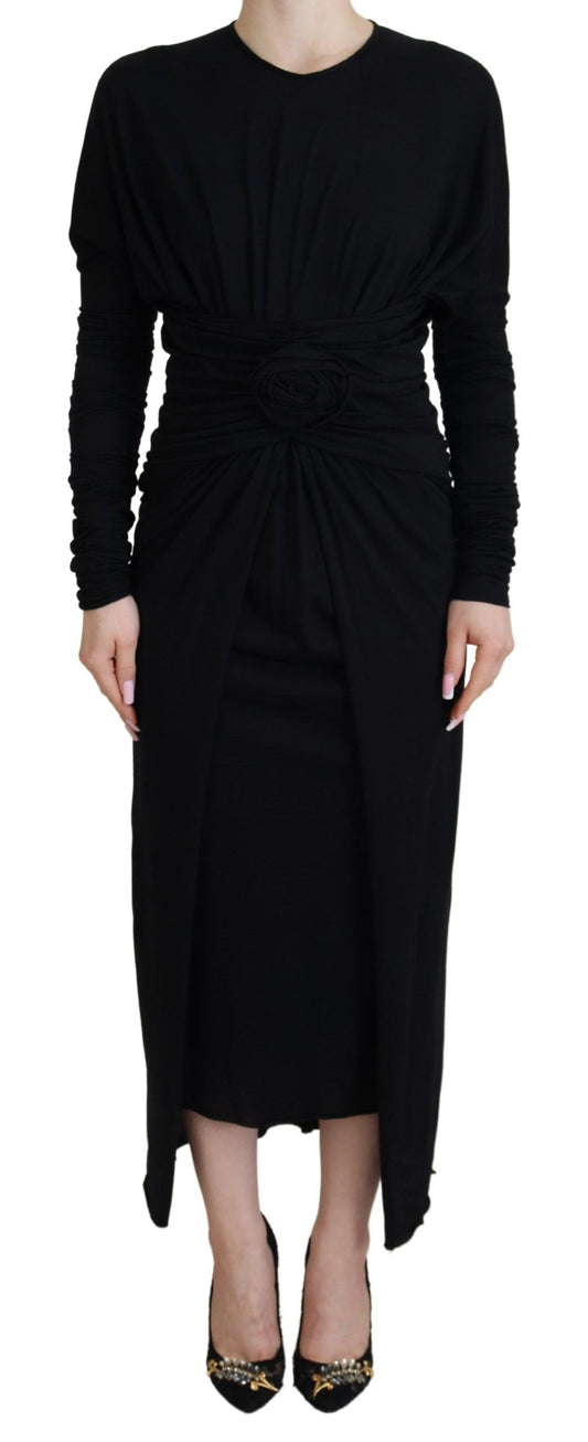 Black Sheath Midi Gown Wool Wrap Dress Dress Dolce & Gabbana